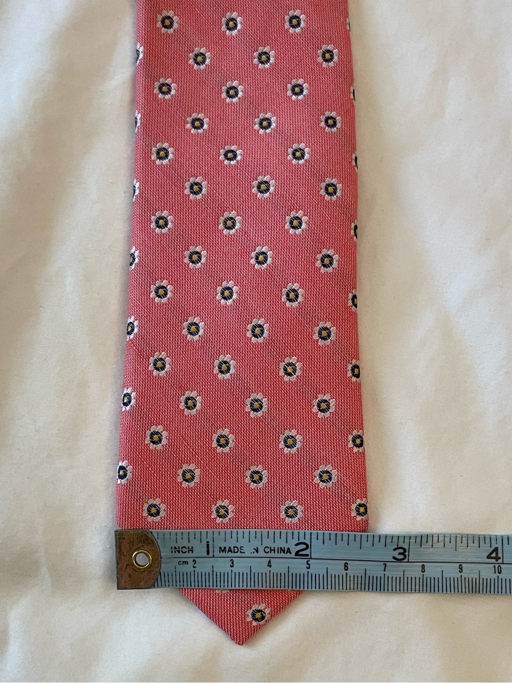 The Tie Bar Pink Floral Slim Tie with Navy & White Accents - Picture 5 of 6